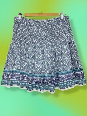 Max Studio All Over Floral Printed Smocked Pull On Flowy A Line Mini Skirt M